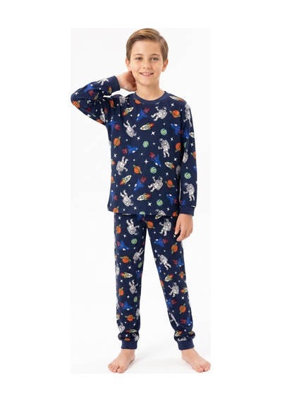 Modanino %100 Pamuk Erkek Çocuk Pijama Takımı 8-13 Yaş 12735ıs Koyu Lacivert