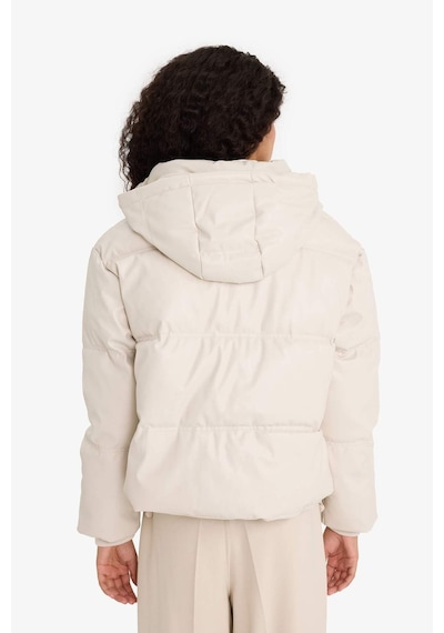 Defacto Regular Fit Kapüşonlu Polar Astarlı Suni Deri Mont F2142ax25wner128 Ekru-er128
