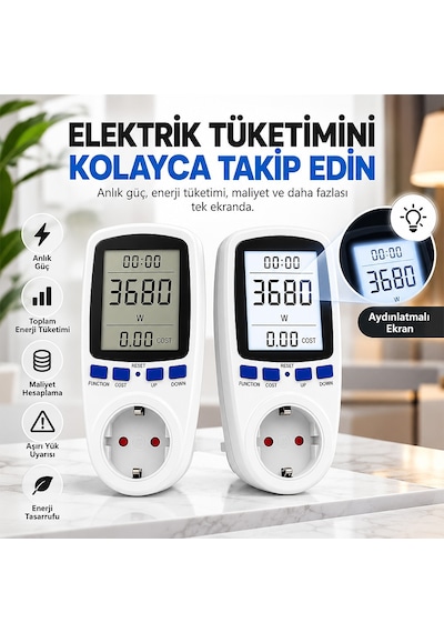 Tograt Priz Tipi Wattmetre Enerji Tüketim Ölçer Işıklı 3680w