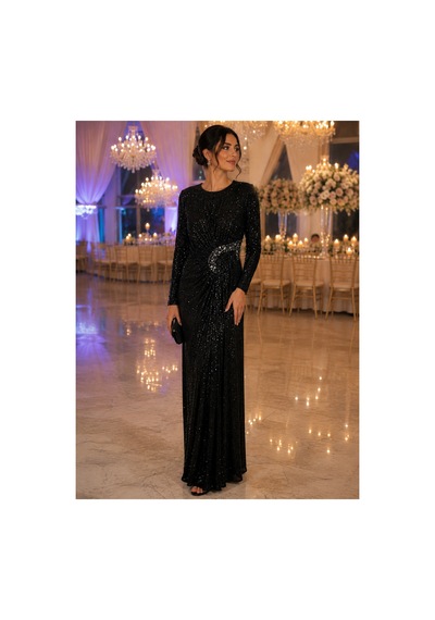 Gül&can Butik Siyah Payetli Abiye Elbise Zarif Ve Işıltılı Tasarım Siyah