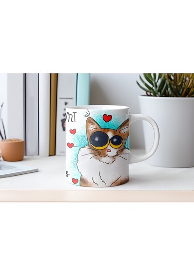 Komik Kedi Figürlü Kupa Bardak Eğlenceli Ve Sevimli Kedi Tasarım - Life Is Short Hug Your Meow Y Beyaz