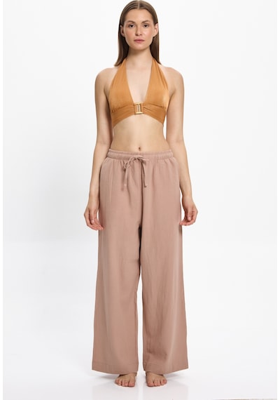 Toosalty Kadın Bej Bol Paça %100 Cotton Plaj Pantolon 25pl17st Bej