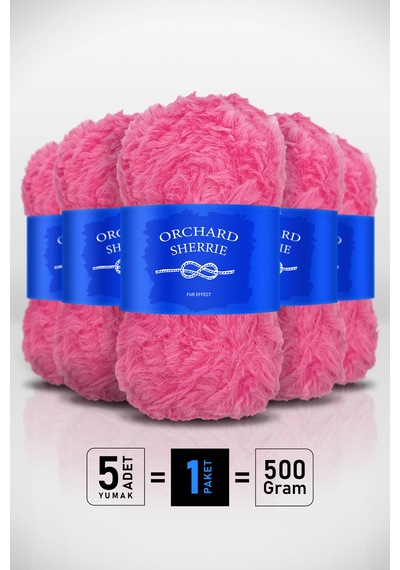 Fuşya 5'li Paket 100 Gr / 60 M Tavşan Tüyü Dokulu Kalın Kürk Peluş Örgü İpi