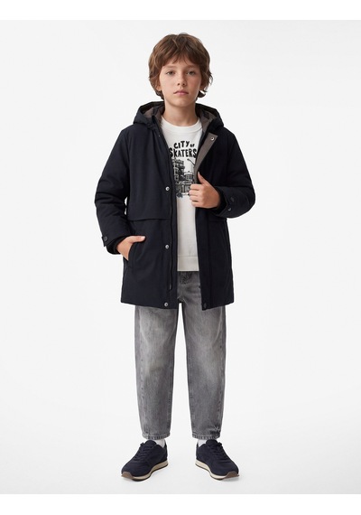 Koton Uzun Kollu Çıtçıtlı Cepli Slim Fit Kapşonlu Mont Lacivert 7wkb00008tw