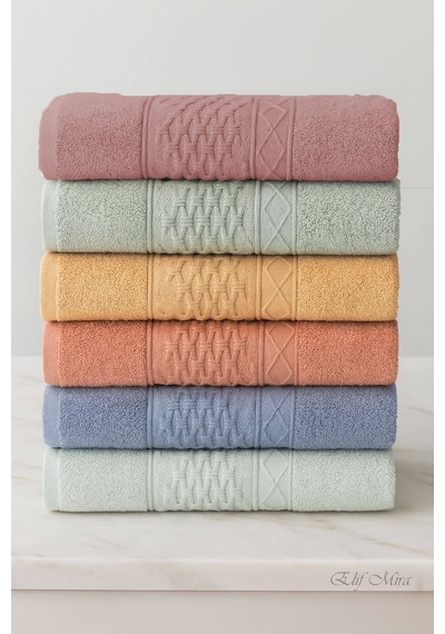 6 Lı El Yüz Havlusu Seti %100 Pamuklu 50x90 Cm Pure Cotton Hardal
