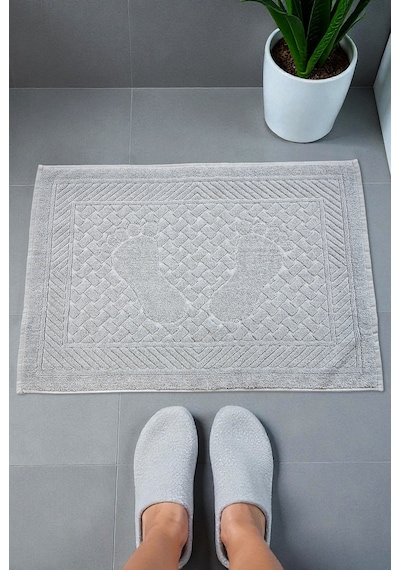 Ayak İzi Desenli 2li Ayak Havlusu - 50x70 Cm - Su Emici Banyo Paspası Seti - Gri Gri