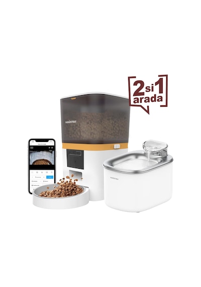 Qwf Kameralı Akıllı Beslenme İstasyonu, Qq005 Kameralı Akıllı Kedi Mama Kabı & Wf007l Kedi Su Sebili, İkisi Bir Arada Avantaj Set