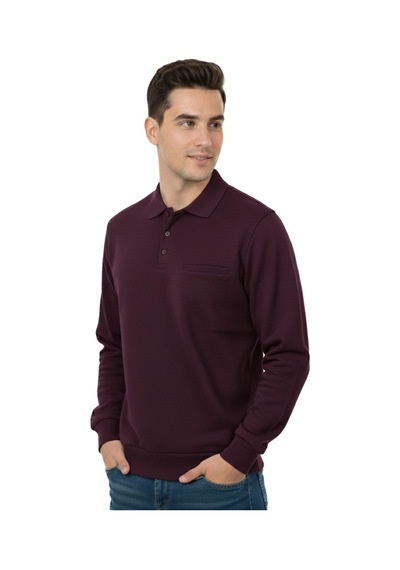 Baglan Erkek Büyük Beden Polo Yaka Cepli Selanik Sweatshirt Bgl-st04978 Mürdüm
