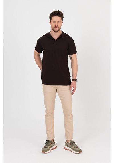 Nemonti Premium Penye Polo Yaka T-shırt Kahve