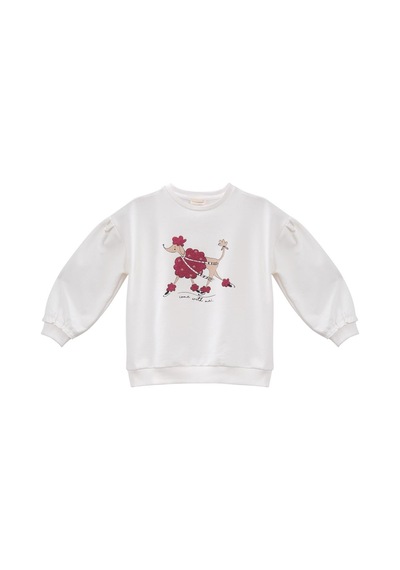 Mininio Kız Bebek Sim Baskılı Sweatshirt - Skasar Ekru