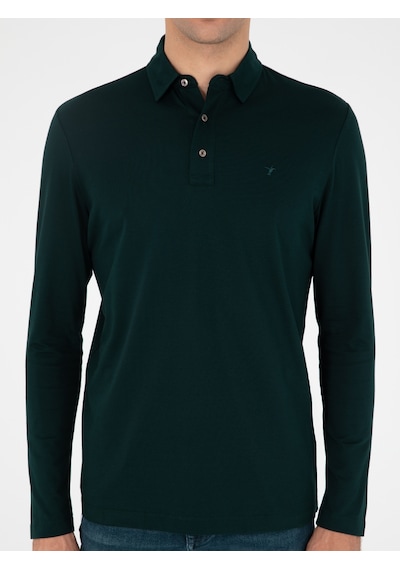 Zümrüt Regular Fit %100 Pamuk Polo Yaka Sweatshirt Yeşil