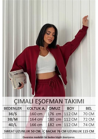 Neşeli Butik Kadın Şardonlu Üç İplik Eşofman Takımı Gts018 - Bordo Bordo
