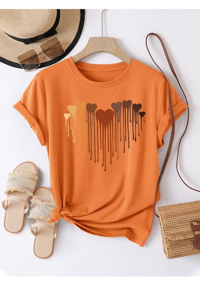 Eriyen Kalpler Baskılı Tasarım Tshirt Turuncu