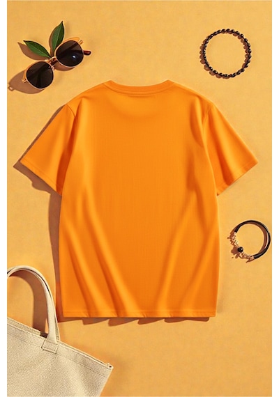 Uyguntarz Unisex Pusula Baskılı Tasarım Tshirt Turuncu
