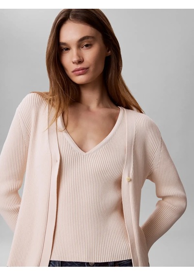 Calvin Klein Ls Cardı W Tank Rıb, 3qx Bej Kadın Bluz Ve Hırka