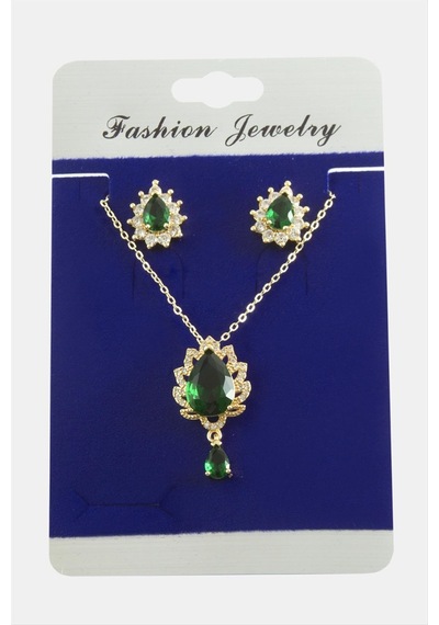 Oval Zirkon Taşlı Set Kolye Çok Renkli 68955867