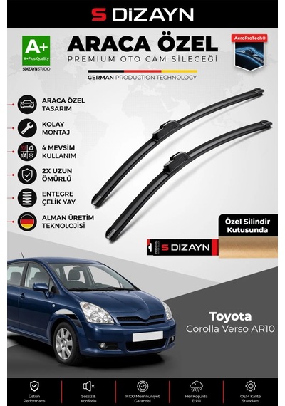 S-dizayn Toyota Corolla Verso Ar10 Ön Cam Silecek Seti 2004-2009 Premium Araca Özel 65-40 Cm A+ Kali