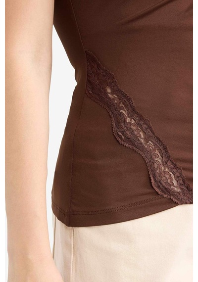 Defacto Slim Fit Dar Kesim Bisiklet Yaka Dantel Detaylı Kolsuz Bluz G4116ax25aubn341 Kahve-bn341