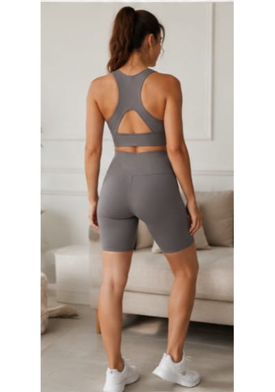 Cocosushicooo Kadın Spor Takım Toparlayıcı Yüksek Bel Biker Tayt & Destekli Spor Büstiyer Takım Vizon