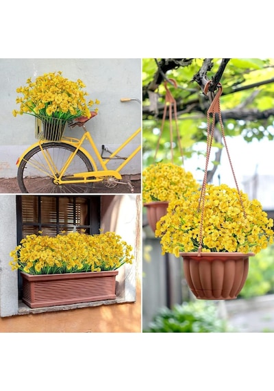 12li Set Yapay Çiçek Sazlı Mine Sarı Renk 5 Dallı 33cm