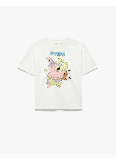 Koton Lisanslı Sponge Bob Baskılı Kısa Kollu Bisiklet Yaka Tişört Ekru 5skg10644ak Ekru