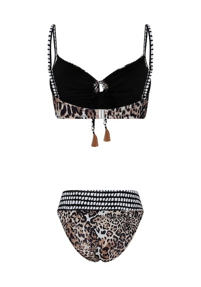 Bonesta Ozero Kahve Leopar Desenli Büzgülü Balenli Bikini Takımı Leopar