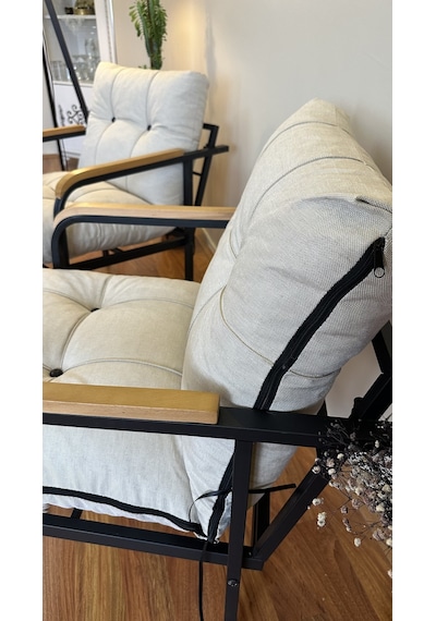 Modern Style Home Modern Levent Balkon, Bahçe, Cafe - Metal Kanepe Koltuk Takımı 2 Tekli Krem Modernk045 Krem