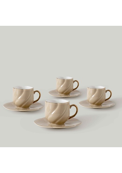 Linens Arias Porselen 4'lü 90 Ml Kahve Fincan Takımı Somon Gold