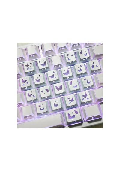 Leaven Kelebek Desenli Kare Tasarım Keycap Tuş Takımı Pbt - Rgb Uyumlu Işık Geçirgen - Beyaz