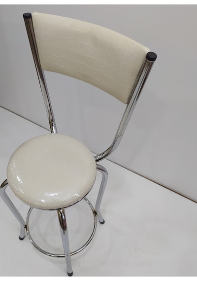 Sandalye Bar Tipi Yüksek Model Krem 1 Adet Metal Çelik Nikelaj Su