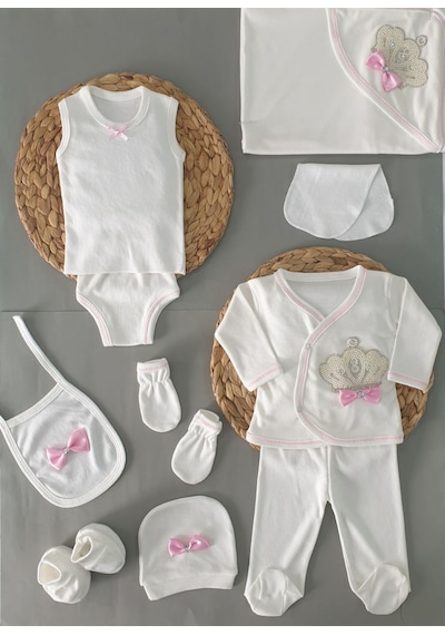Petite Ponpon Baby Petite Ponponbaby Yenidoğan 0-3 Ay Kral Taçlı 10 Parça Hastane Cı Beyaz
