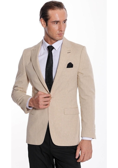Wessi Slim Fit Sivri Yaka Bej Erkek Ceket Bej
