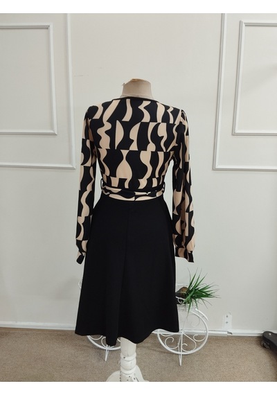 Butik İstanbul Kadın Uzun Kollu Kruvaze Yakalı Yandan Bağlamalı Üst Dalgıç Alt Janjan Krep Kısa Kiloş Elbise Siyah