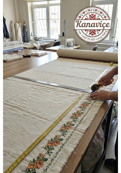 Kanaviçe Nakışlı Kumaş 33.000 Vuruş %100 Pamuk Monika Buldan Bezi 210 Cm En Turuncu