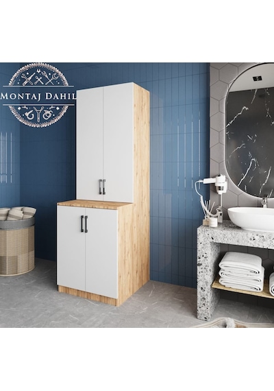 Aspen Çamaşır Ve Kurutma Makinesi Dolabı Banyo Dolabı Çam Beyaz Beyaz - Çam