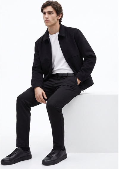 Fabrika Siyah Erkek Diyagonal Slim Fit Erkek Yaka Mont F6wm-mnt 2109
