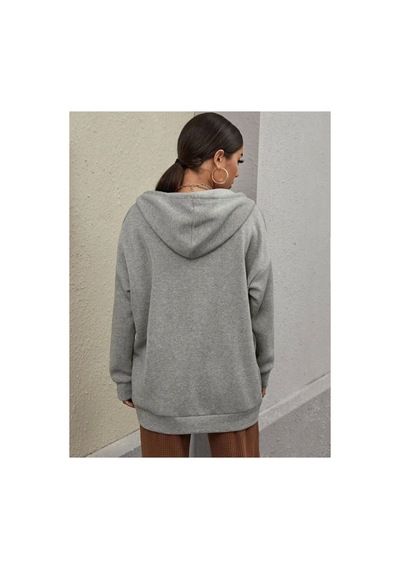 Medinenur Kadın Gri Fermuarlı Sweatshirt Gri