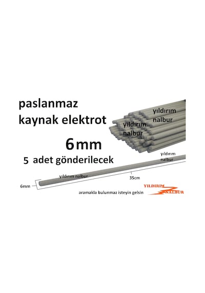 Paslanmaz Krom Kaynak Elektrot Kalın 6Mm Kalite 5 Adet Kaynak Çub