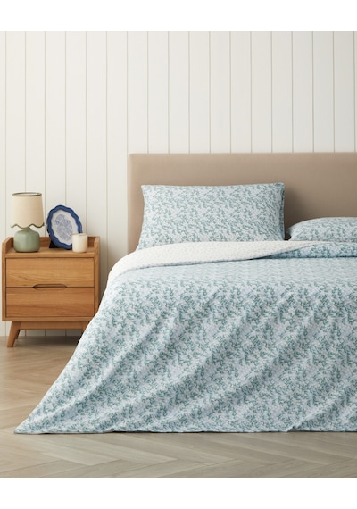 Chirping Bloom Kolay Ütülenir Çift Kişilik Nevresim Seti 200x220 Cm Mavi - Yeşil