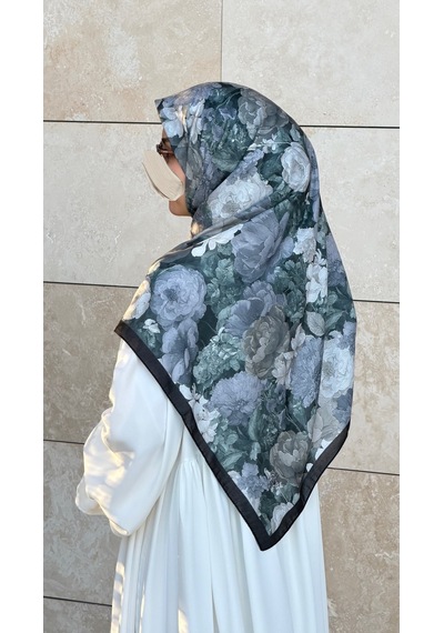 Qalortex Scarf Pamuklu Gonca Desen Eşarp - Antrasit