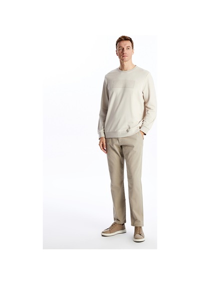 Lcwaıkıkı Classic Bej Bisiklet Yaka Uzun Kollu Baskılı Erkek Sweatshirt