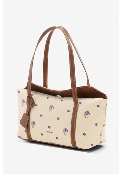 Housebags Mavi Çiçekli Kanvas Bowling Omuz Çantası 270 Mavi Çiçekler