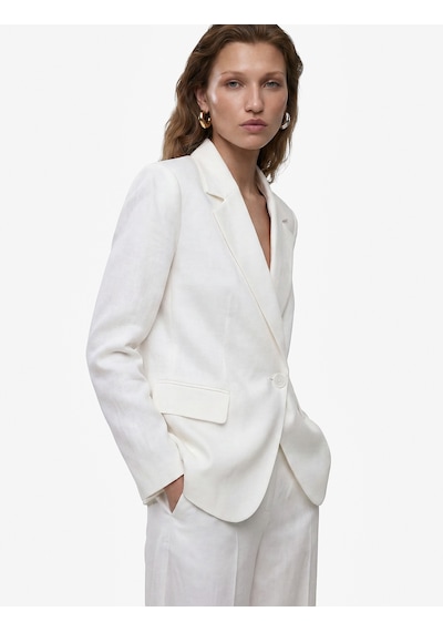 Koton Keten Karışımlı Uzun Kollu Düğmeli Cepli Kruvaze Blazer Ceket Beyaz 6sak50089pw
