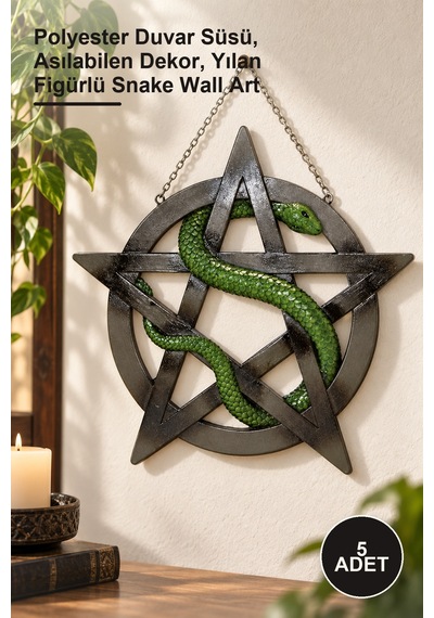 5 Adet Duvara Asılan Yılan Pano Polyester Duvar Süsü, Asılabilen Dekor, Yılan Figürlü Snake Wall Art Sarı