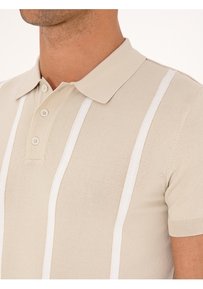 Bej Slim Fit Polo Yaka Triko T-shirt