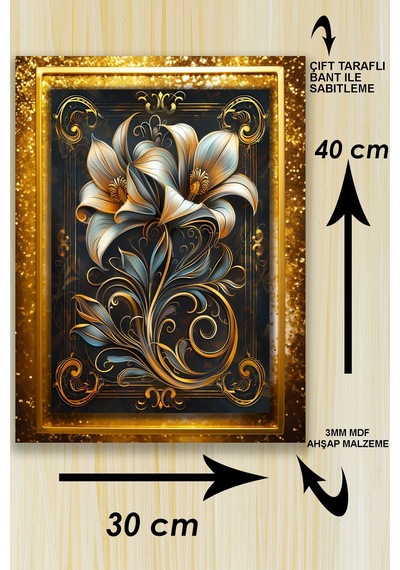Altın Parıltısı Çiçek Serisi Tablo Seti, Siyah Gold Desenli Çiçek Tablo, Dekoratif Duvar Süsü