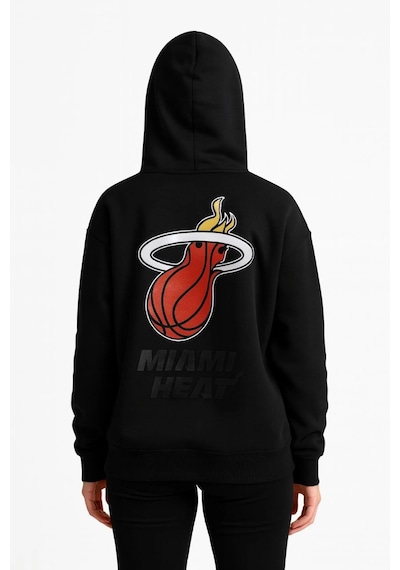 Primemagazam Kadın 3 İplik Pamuklu Kapüşonlu Kanguru Cepli Baskılı Hoodie Sweatshirt - Siyah Çeşitli