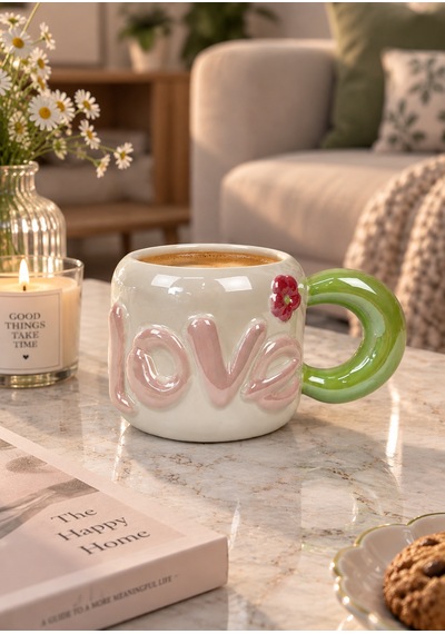 Dear Love Lüsterli Yeşil Porselen Kupa 480 Ml-7746 Çok Renkli