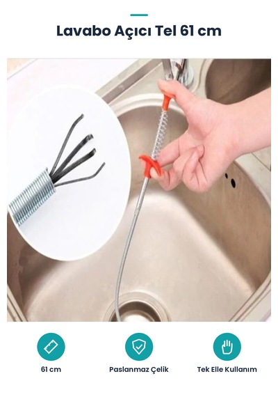 Lavabo Açıcı Tel - 61 Cm Çelik