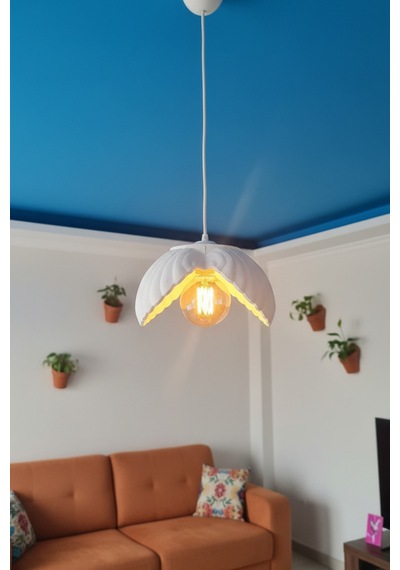 Beyaz Tekli Lotus Avize Salon Dayanıklı Plastik Dekoratif Sarkıt Aydınlatma Ayarlanabilir Kablo